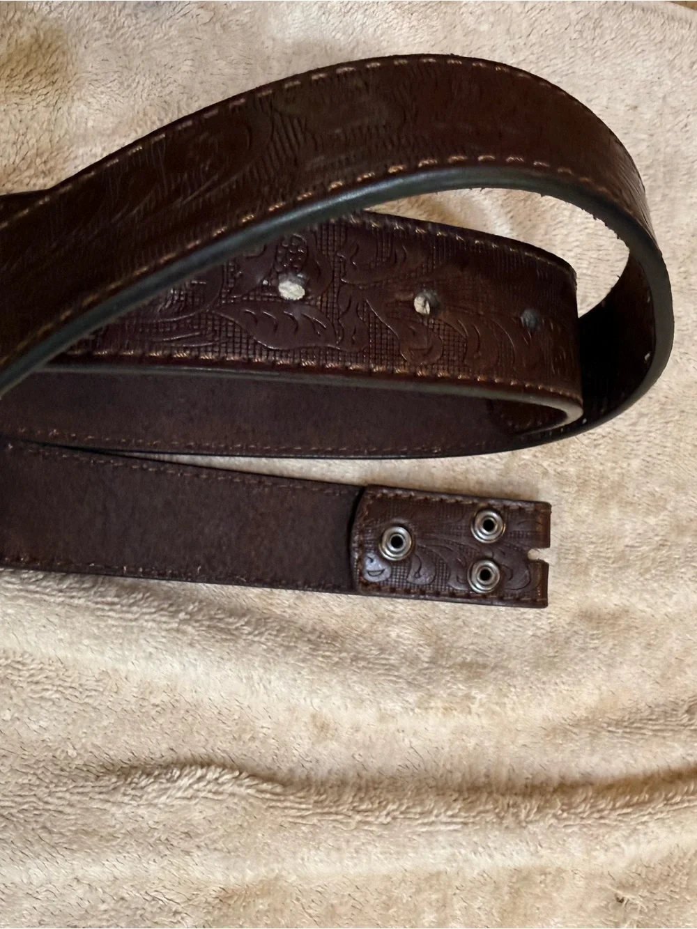 BC Belts Men's Dark Brown Leather Belt with Embossed Detail